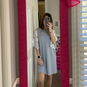 gray dress w/ lace sleeves